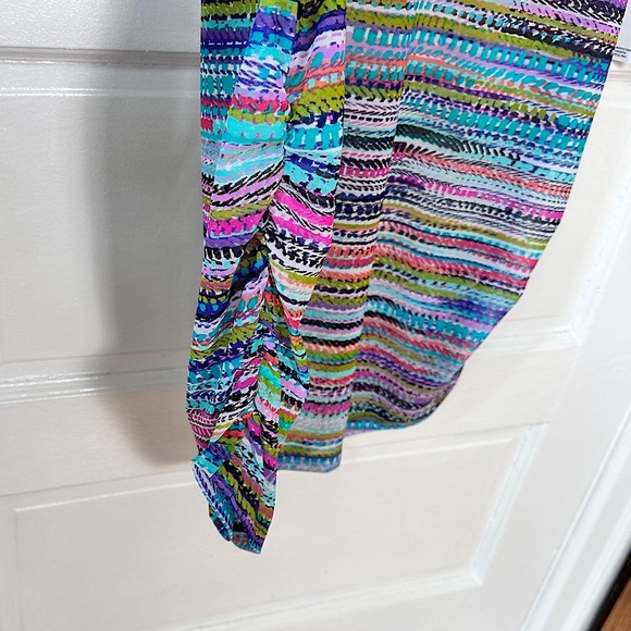Anne Cole V-Neck Mesh Tunic Swimsuit Coverup Colorful Stripes Ruched Sides NWT - Picture 5 of 14